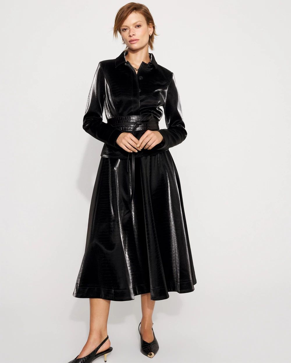 Faux Crocodile Peplum Jacket | White House Black Market